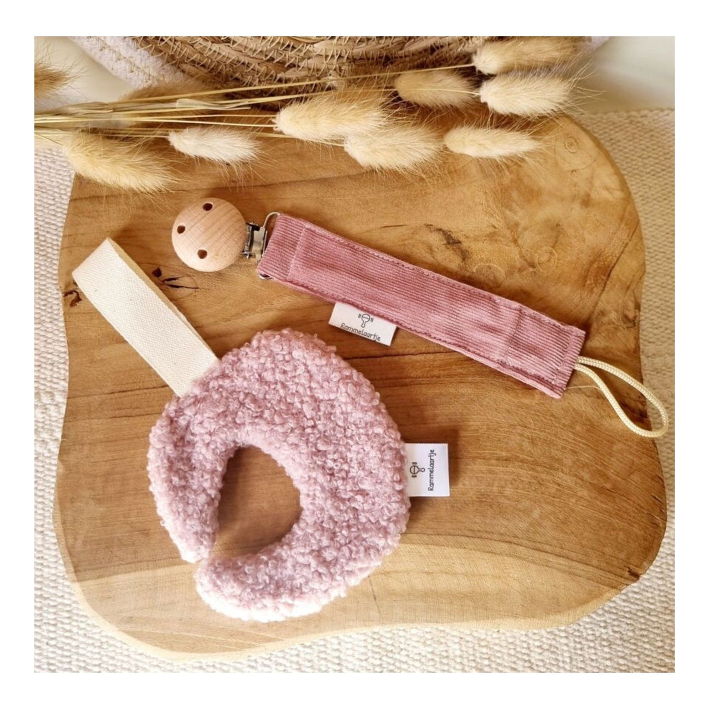 Attache tétine rose poudré - Mini bouchon