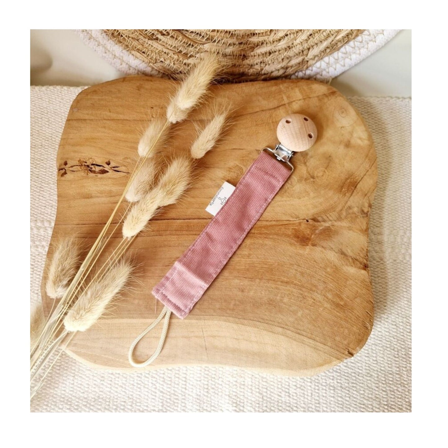 Attache tétine rose poudré - Mini bouchon
