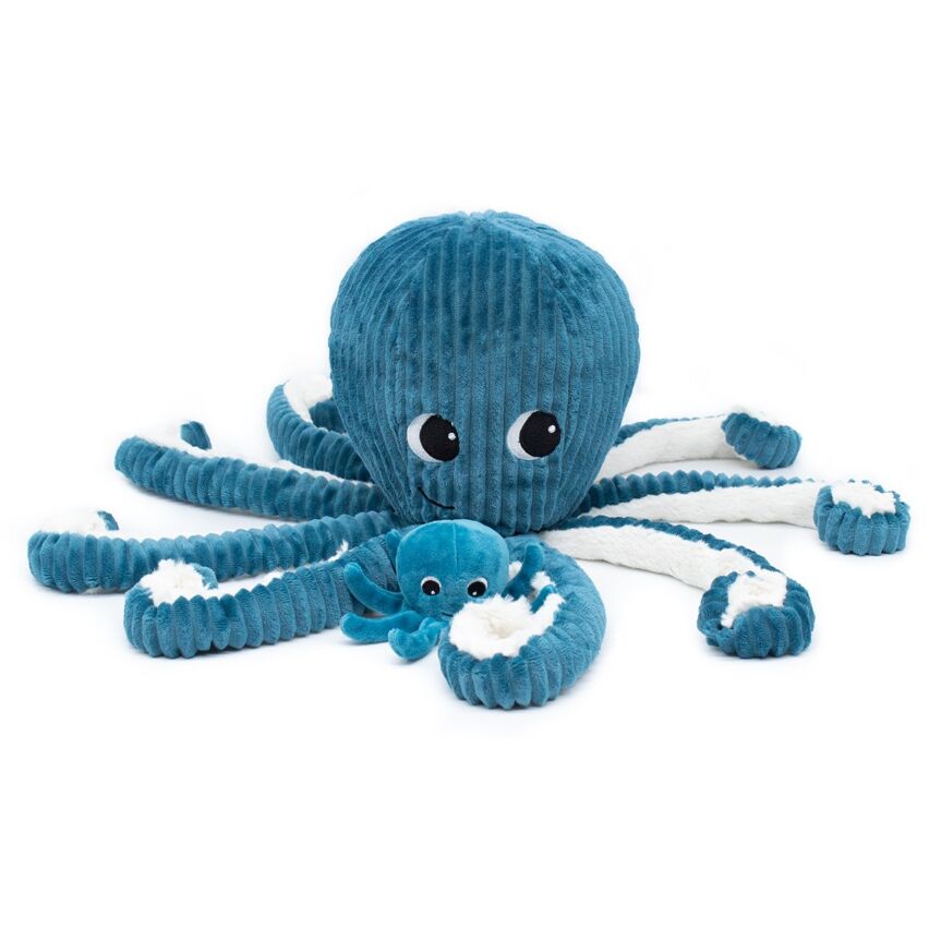 Peluche pieuvre maman et bébé - Bleue - Mini bouchon